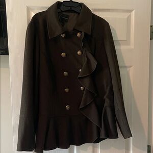 Lane Bryant Dark Brown Pea Coat with Ruffle Detail